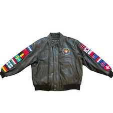Vintage 2002 Salt Lake Winter Olympics Leather Flag Jacket 2XL Rare