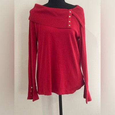 New Rafaella S Red Cowl Neck Ribbed Sweater 360