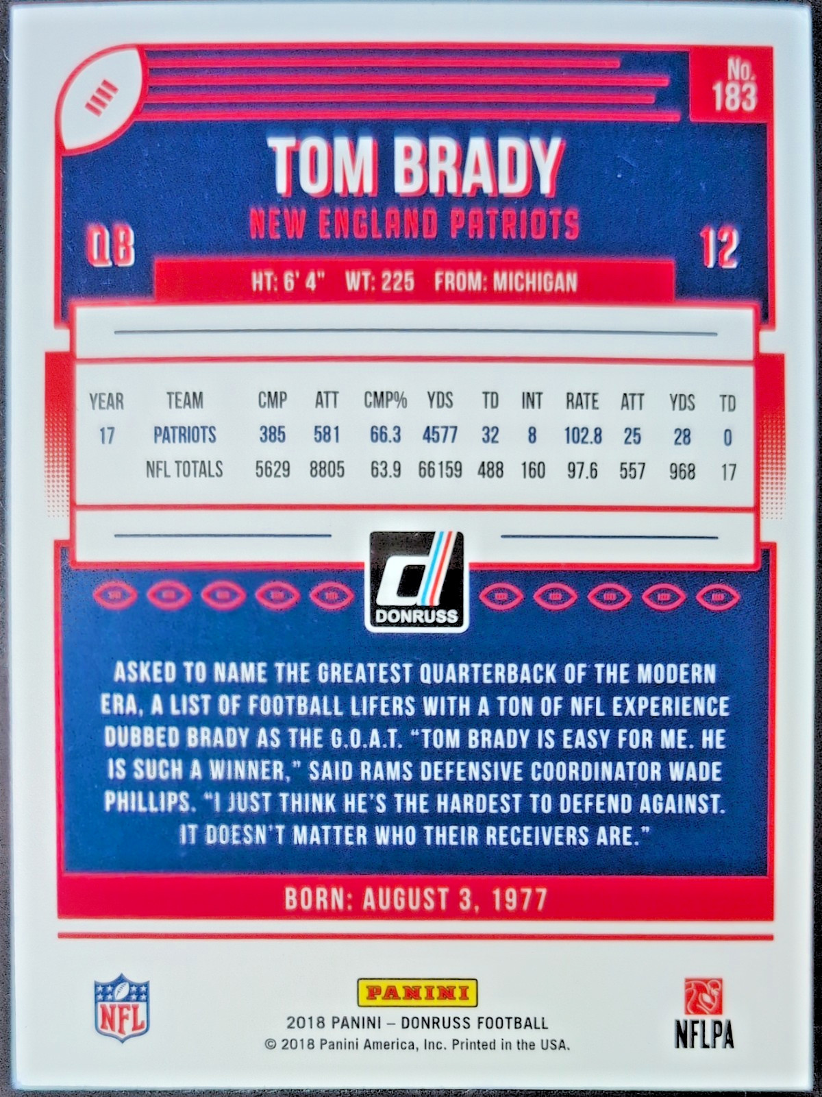 Tom Brady Autograph Card Auto COA view 2