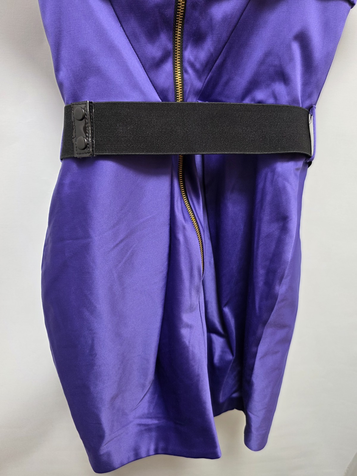 River Island Purple Satin Strapless Jewelled Belt Mini Dress UK 12 image 9