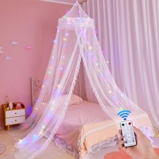 Unicorn Castle Bed Canopy for Girls with Remote Timer Breathable Canopy Bed C...