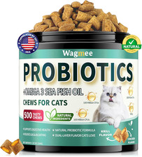 Cat Probiotics Tasty Chews  500 Chews Crunchy  Creamy Texture, Fish Oil Omega-3