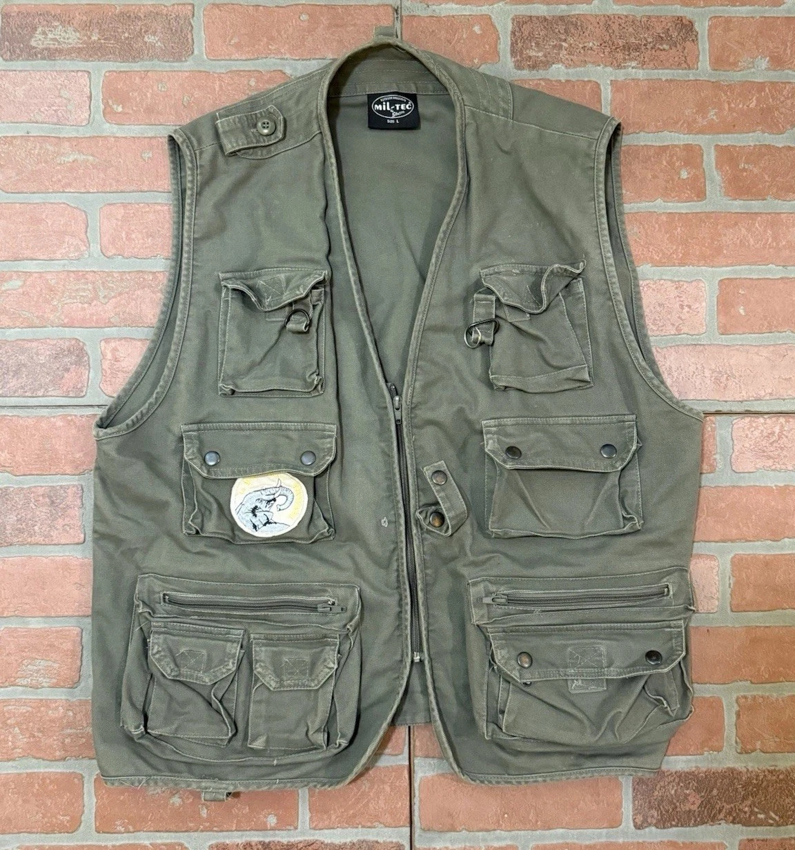 Vintage Mil-tec Drab Canvas Cargo Fishing Vest Mens Large