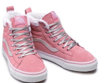 Vans Sk8-Hi MTE Mädchen Pink & Silber High Top Sneaker UK 3,5 EUR 36 Wildleder 