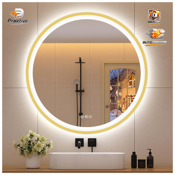 Badspiegel 80Cm Rund Beleuchtung Bluetooth Dimmbar 3 Lichtfarben Entfogging IP44-image