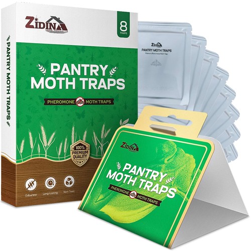 ZIDINA Pantry Moth Traps (8 Pack) – Sticky Pheromone Traps for Kitchens & Food