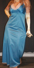 Vtg Blue Vanity Fair Long Nylon Nightgown Bust 36 M