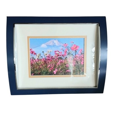 3D Foil Art Deco Diorama Scene Mt Fuji Pink Cosmos Flower Concave Blue Frame MCM