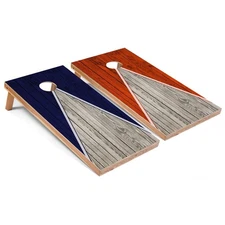 Cornhole Boards Skip's Garage Navy Orange Portable Lawn Game Set