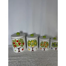 Ransburg Fruit Tree Canister Set White Vintage Kitchen Storage Jars