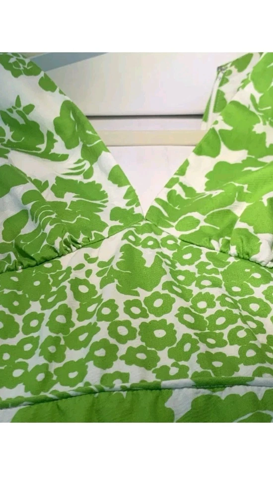 VESTIDO MAXI VINTAGE AÑOS 70 LEE STEVENS of Miami verde neón blanco floral sin mangas s/m Foto 3 de 4