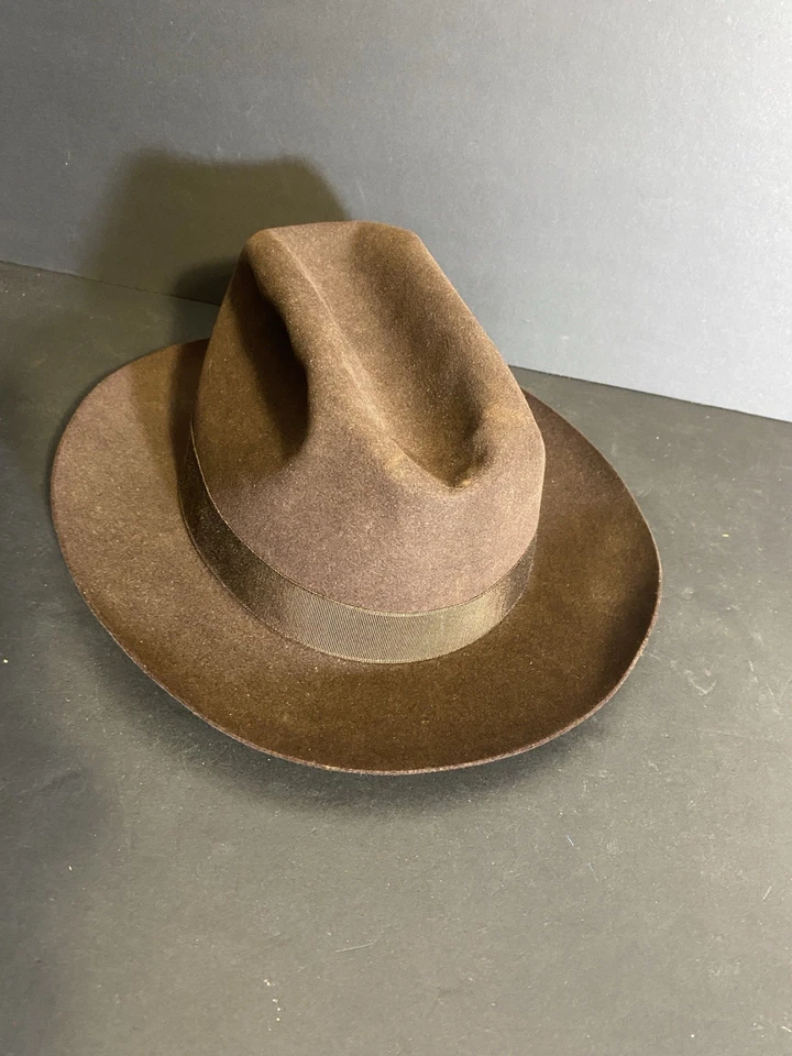 Vintage 1950s Borsalino XX Castoro Beaver Fur Fedora Brown w/ Feather Rome 6 7/8 - Image 2 of 4