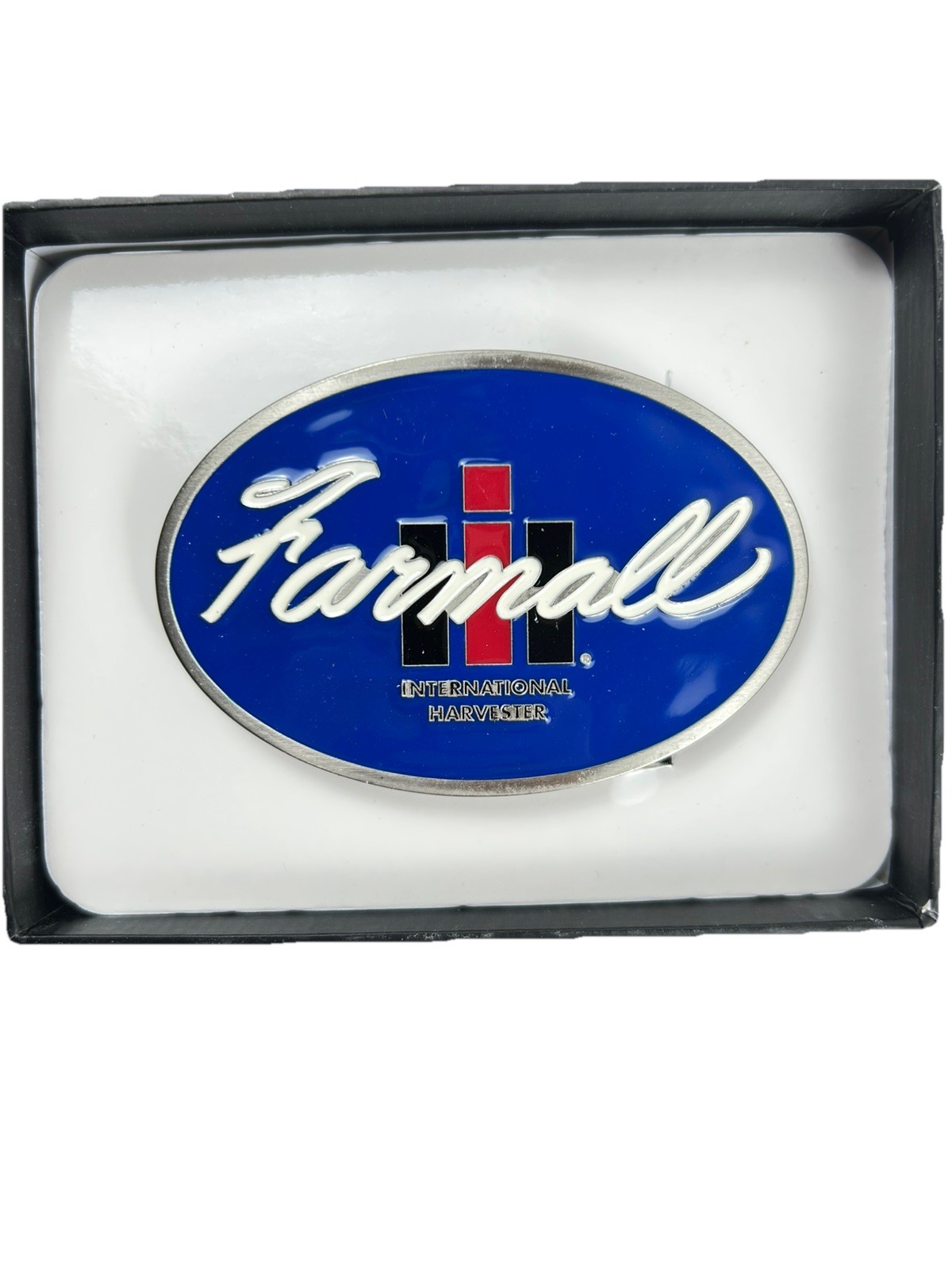 FARMALL IH INTERNATIONAL HARVESTER BLUE ENAMEL BELT BUCKLE SPEC CAST NEW RARE