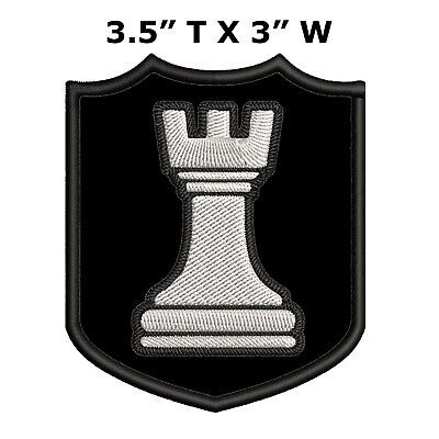 Black Rook Chess Piece Embroidered Iron-On Patch Applique Classic Strategy Game