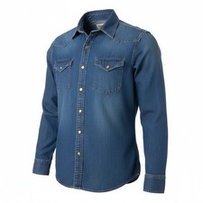 Wrangler Denim Western Shirt Mens Long Sleeve Button Up Pockets Casual Medium