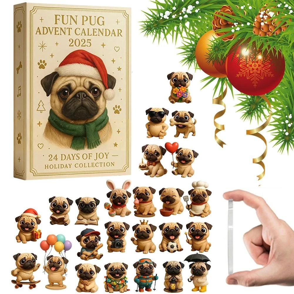 Fun Pug Advent Calendar 2025, 24 Days Christmas Pug Calendar