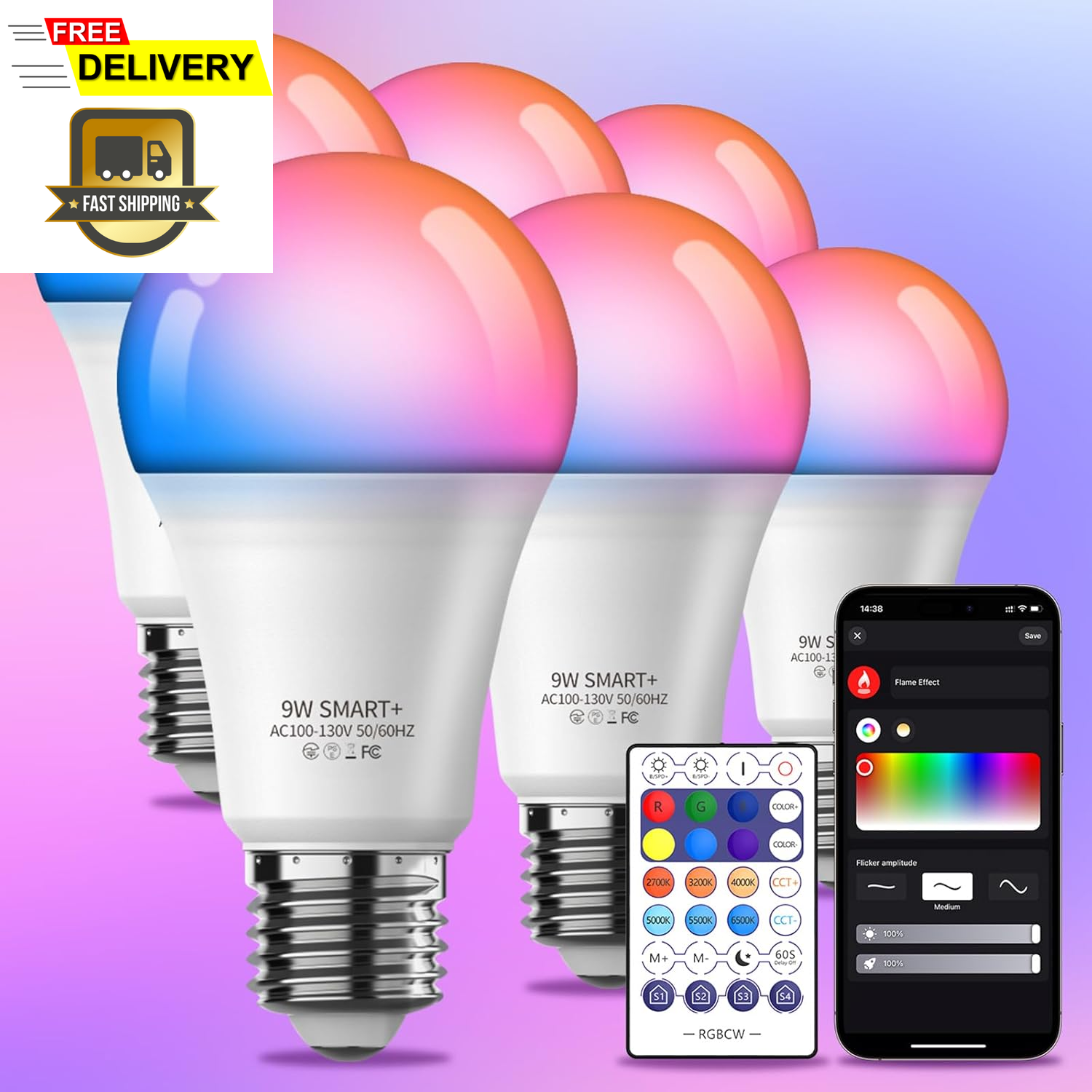 Smart Light Bulbs 6Pack with Remote, Color Changing Light Bulbs Work W/Alexa Goo