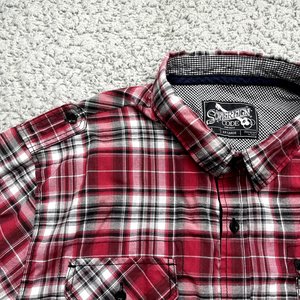 Sovereign Code Shirt Mens XXL Plaid Up Modern Biker Hipster Long Sleeve Collared - Image 3 of 4