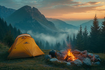 4 Digital Image Photo Wallpaper Desktop Art  Сampfire Forest  Mountains Camping
