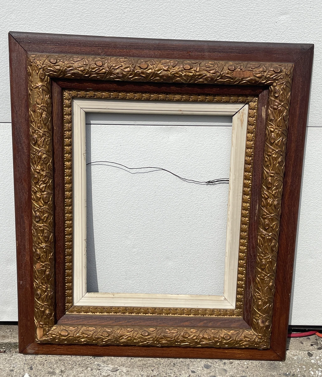 Antique Ornate Wood Frame 26”x 30” Carved Brown /Gold Picture/Artwork 15”x  19”