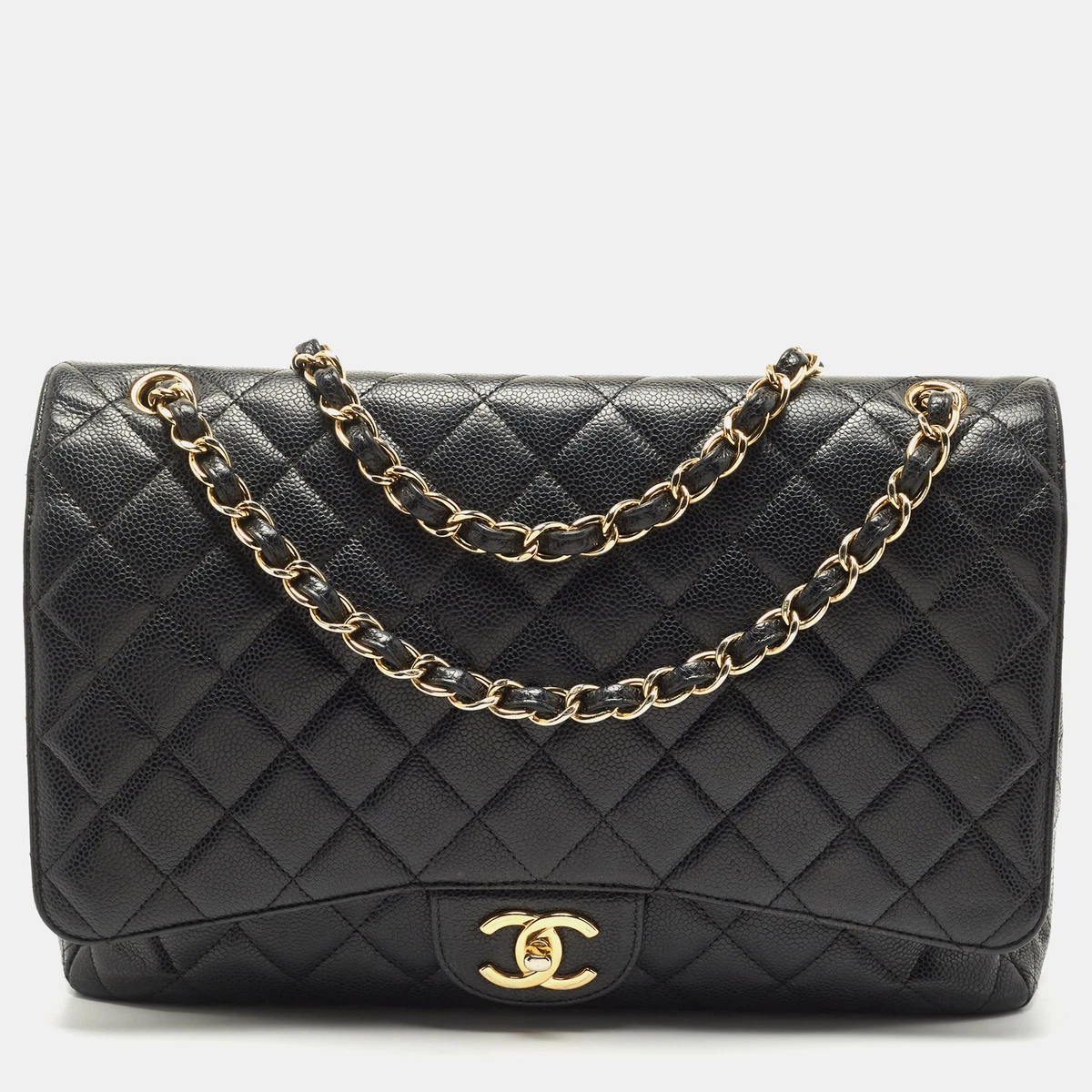 Chanel Maxi Classic Double Flap Bag in Black Quilted Caviar