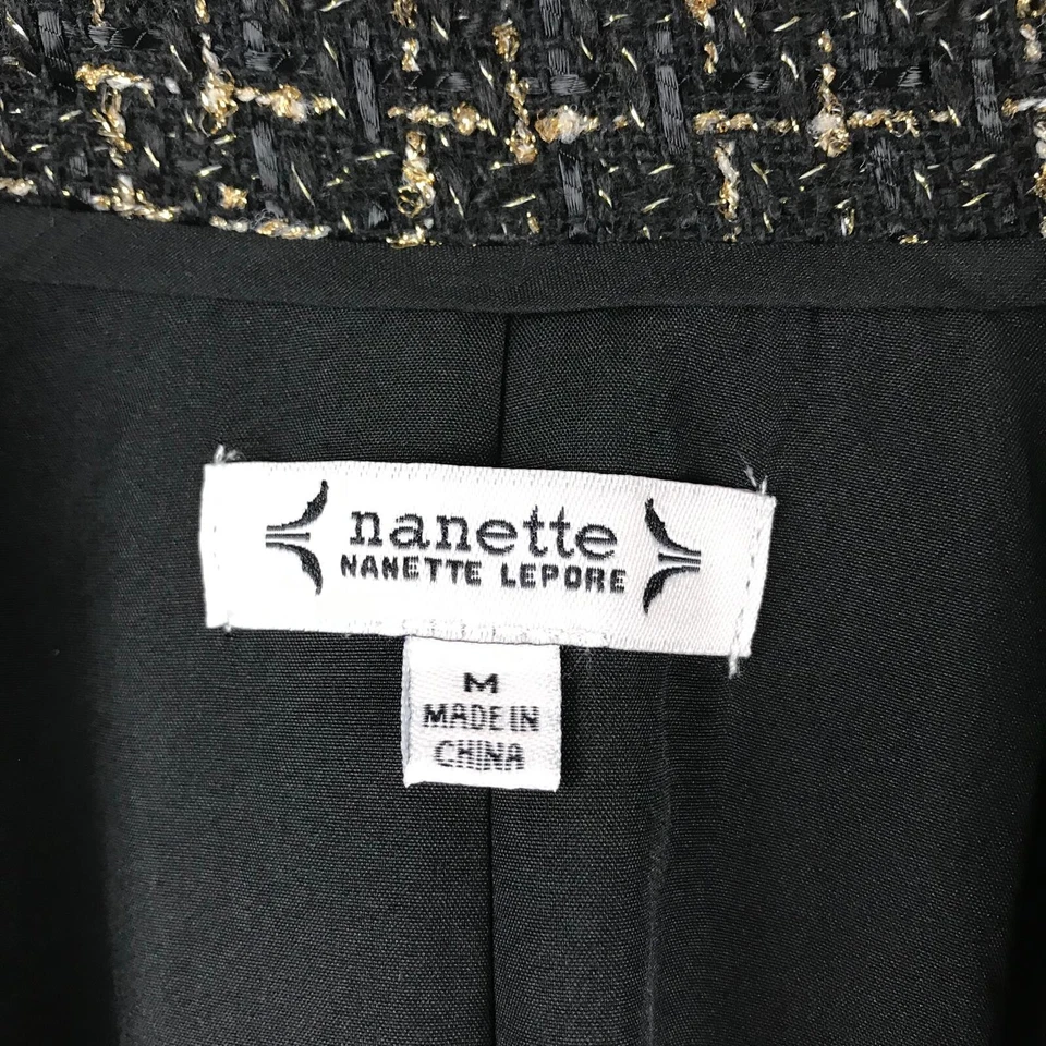 Nanette Lepore куртка женщин средний черный Твид с подкладкой открытый легкий пальто с Ярлыками - Изображение 2 из 4