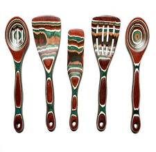 5-Pc Pakka Wood Kitchen Utensil Set-Spoons/Spatulas/Turners-Tools Handmade