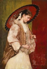 high quality oil painting handpainted on canvas "  Young woman with umbrella"