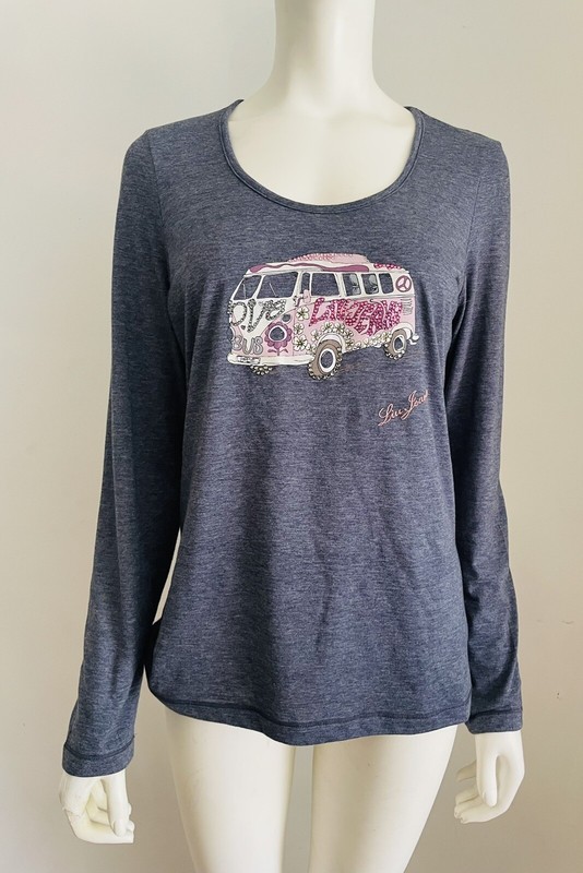 Liu Jeans Gray Graffic Tee M pink Crystal Detailing