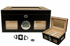 HUMIDOR - UMIDIFICATORE PER 100 SIGARI PORTA IN VETRO IGROMETRO DIGITALE