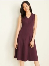 New Ann Taylor Purple V-neck Sleeveless Lined Seamed Ponte Flare Dress 2 6
