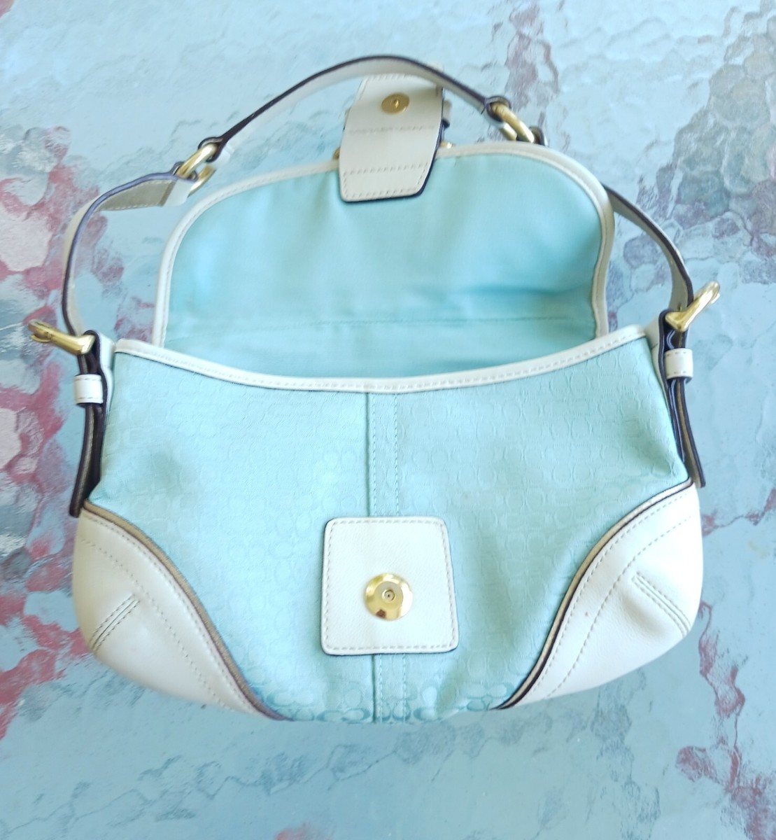 COACH ポーチ Coach Vintage 1457 Soho Blue Signature C Canvas & White