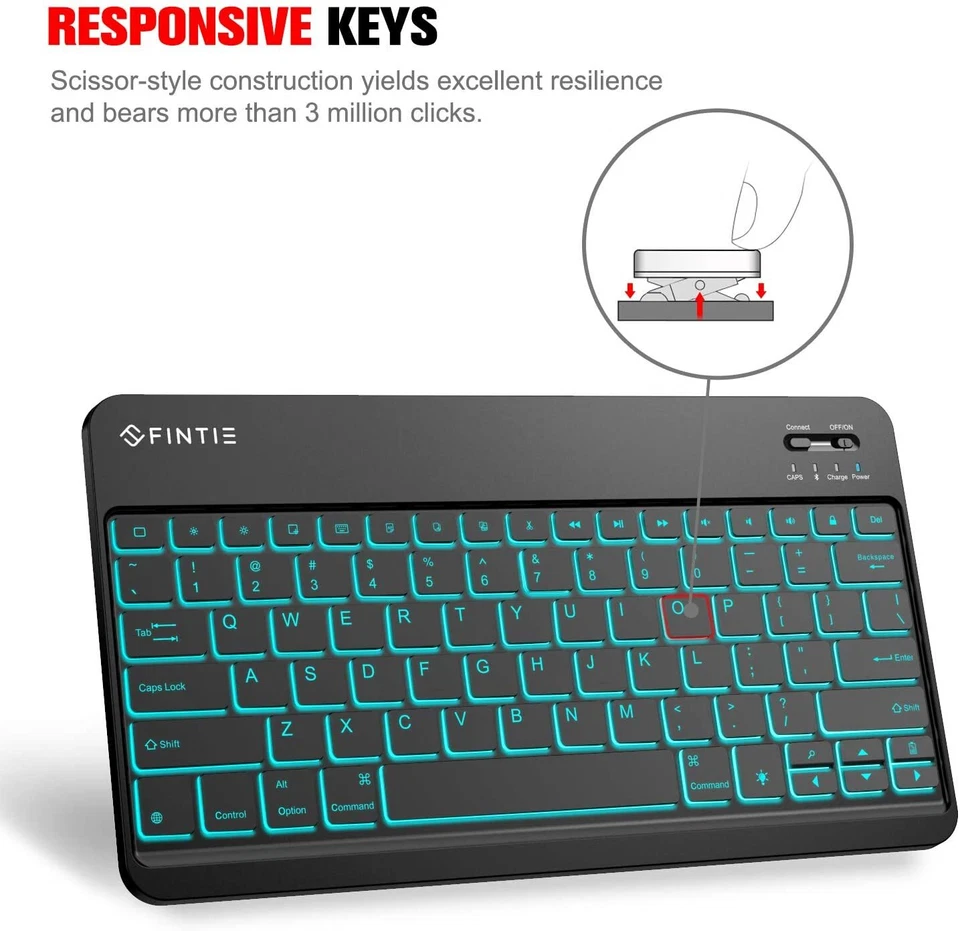 12 Inch Wireless Bluetooth Keyboard - [7 Color Backlit] Ultra-Slim Portable - Image 4 of 4