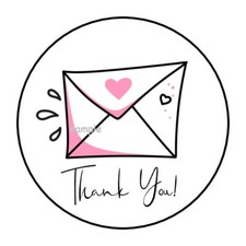 30 THANK YOU ENVELOPE SEALS LABELS STICKERS 1.5" ROUND HEARTS LETTER LOVE