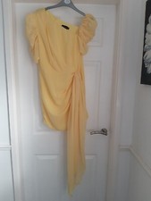 Chiffon Yellow Short Dress/ side long sash.Worn For A Few Hours only Size 12