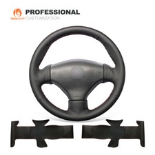 Cubierta de volante de cuero genuino suave negro para Peugeot 206 2003 206 CC 2005