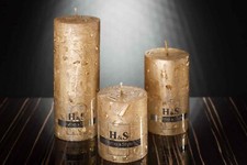 GOLD / GOLDEN RUSTIC ELEGANT PILLAR CANDLES - home decoration, gift, wedding