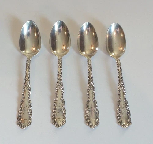 SET/4 R. WALLACE & SONS "WAVERLY" STERLING SILVER TEASPOONS, MONOGRAM, 85 grams