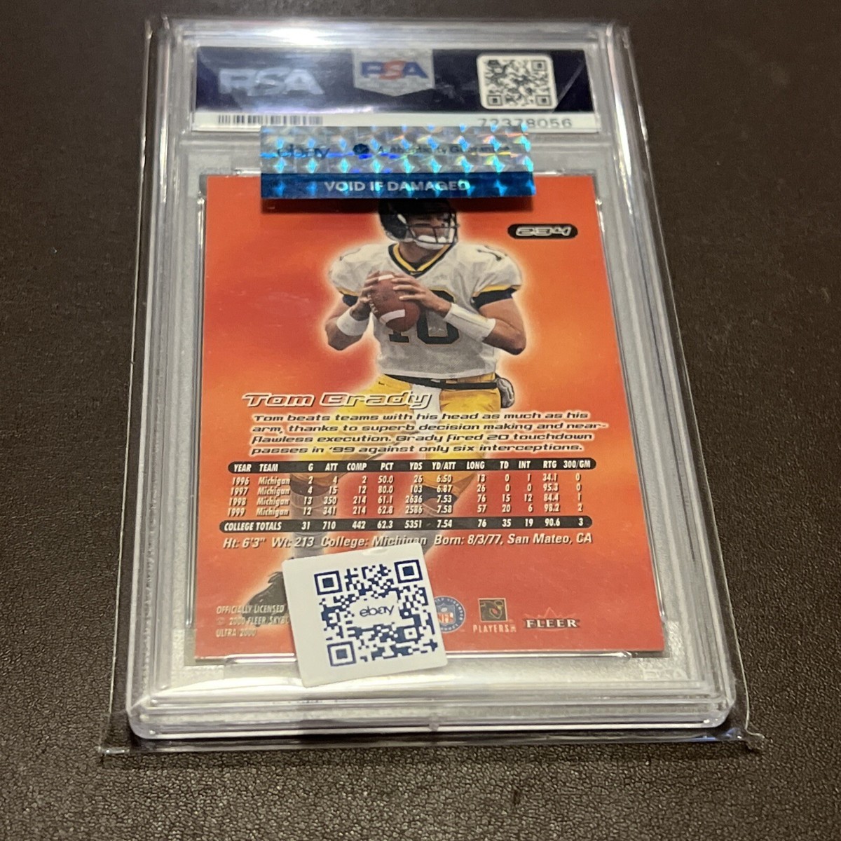 2000 Fleer Ultra #234 Tom Brady New England Patriots RC Rookie PSA