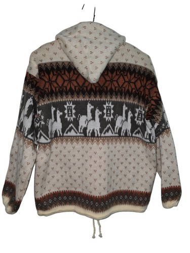 New Alpaca Open Zip Hoodie Jacket Made In Ecuador Beige Rust Black Medium Men's - Picture 2 of 12