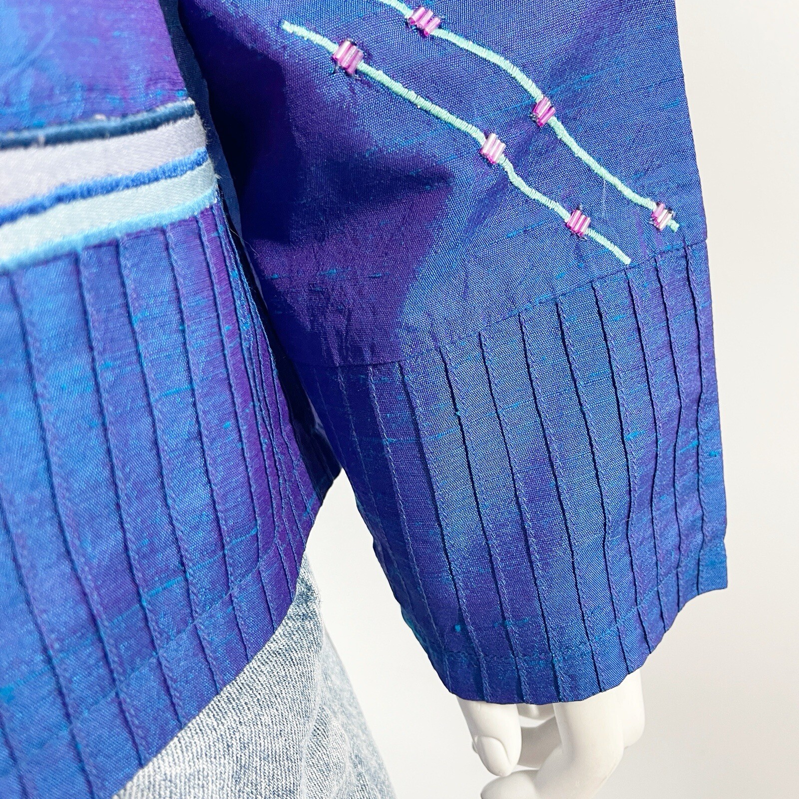 Indigo Moon Blue Sequin Button Down Jacket Size S… - image 5