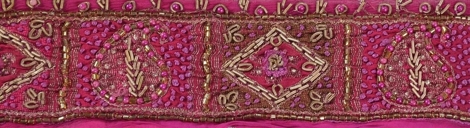 Borde de sari vintage sánskriti con cuentas artesanales adornos encaje 1 yarda Zari púrpura Foto 2 de 4