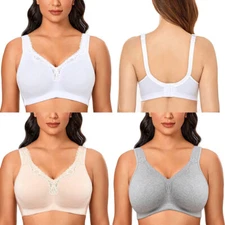 Women's Full Coverage Bra Non wired Non-padded Lace Trim Plus Size Bra CD DDFGHI