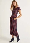 Boden Red Navy Striped Faye Jersey Midi Dress Short Sleeve Size US 8, UK 12