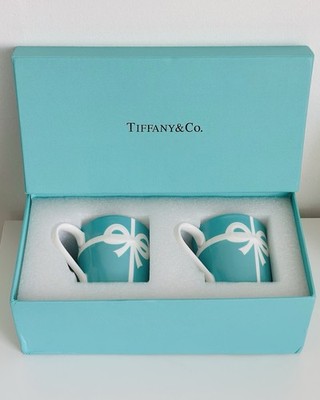 Tiffany & Co. Blue Box Bone China Becher Set - Paar Band Design Tassen Geschenk 