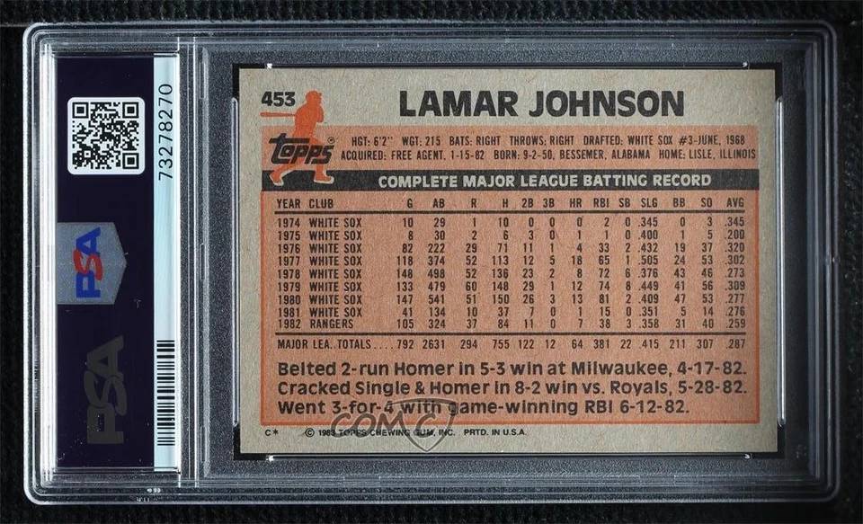 1983 Topps Lamar Johnson #453 PSA 9 MINT - Image 2 of 2