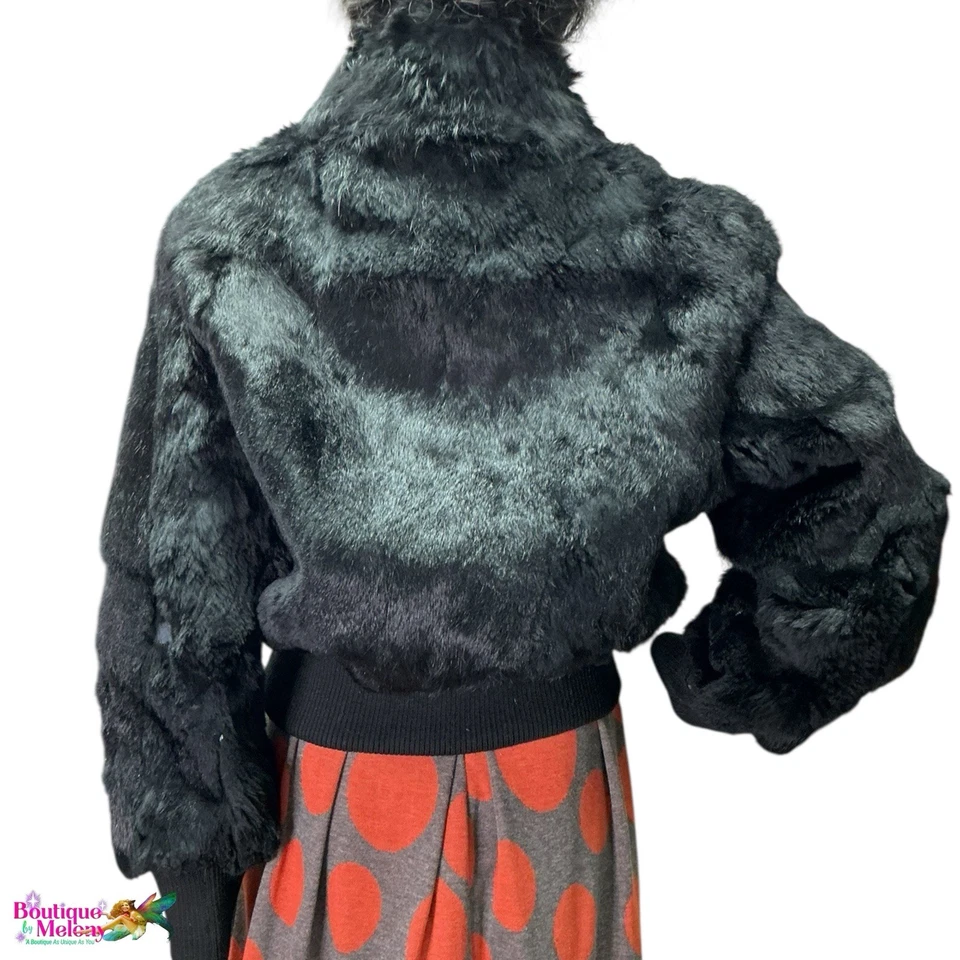 Chaqueta de bombardero Azzure genuina de piel de conejo con ribete negra con cremallera frontal talla M Foto 4 de 4