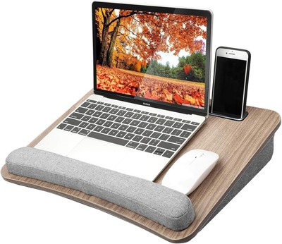 HUANUO Portable Lap Laptop Desk with Pillow Medium, Dark Brown Woodgrain 
