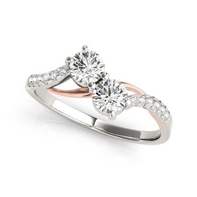 Zwei Steine Diamant Ring mit geschwungenem Band in 14 Karat Weiß- und Rotgold (5/8 cttw)