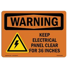 OSHA Warning Sign Keep Electrical Panel Clear Symbol Rigid Plastic USA Made 10x7